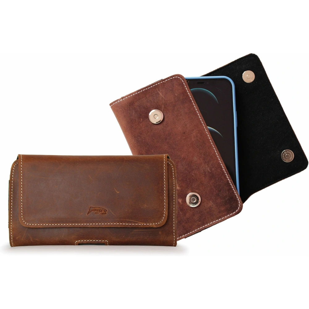 Wholesale LURESKO SUNNE XL leather holster for belt 165x82x12 (flat magnet) (vintage brown white thread) - LUR97 - {ean13} - Hurt