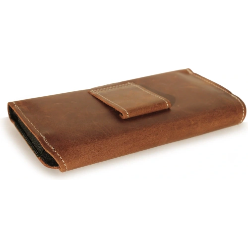 Skórzana kabura LURESKO SUNNE XL do paska 165x82x12 (magnes płaski) (brązowy vintage biała nić)