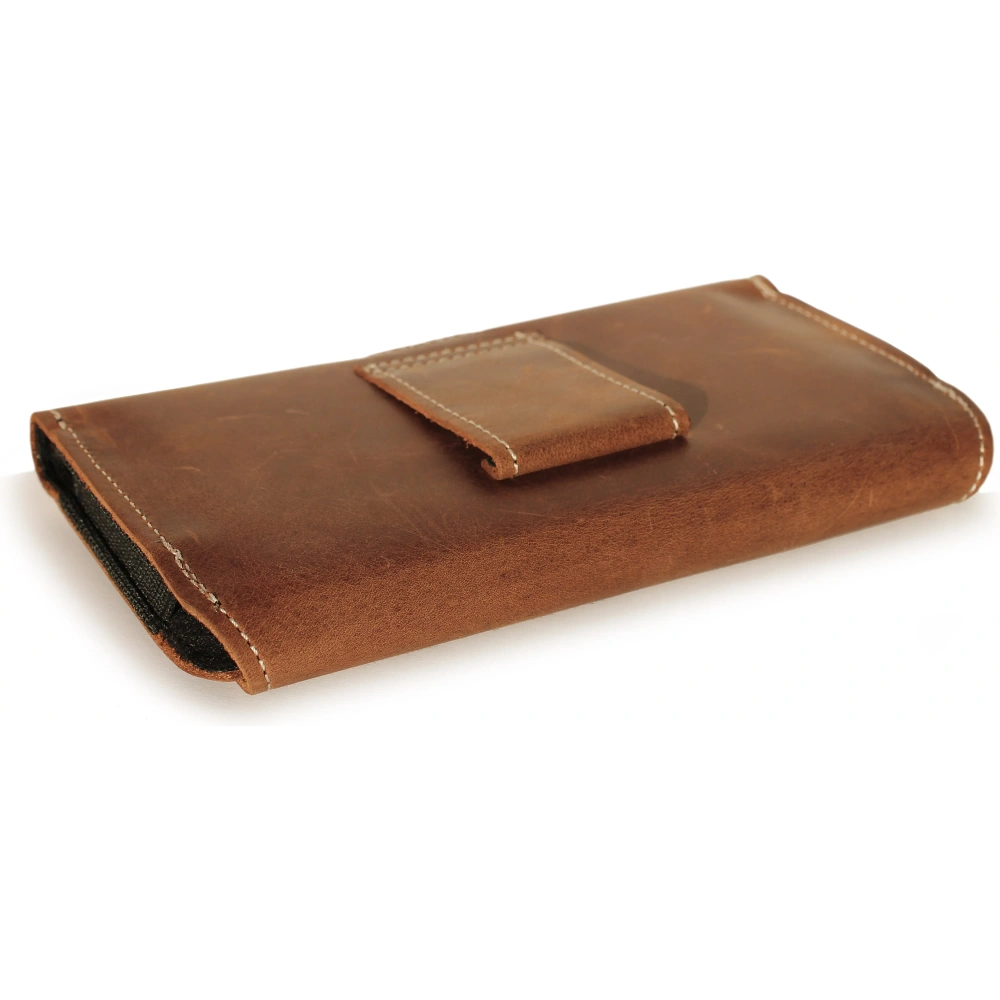 Wholesale LURESKO SUNNE XL leather holster for belt 165x82x12 (flat magnet) (vintage brown white thread) - LUR97 - {ean13} - Hurt