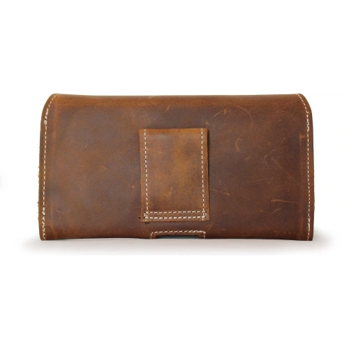 Skórzana kabura LURESKO SUNNE XL do paska 165x82x12 (magnes płaski) (brązowy vintage biała nić)