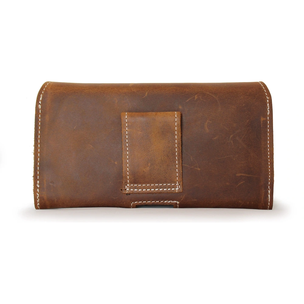 Wholesale LURESKO SUNNE XL leather holster for belt 165x82x12 (flat magnet) (vintage brown white thread) - LUR97 - {ean13} - Hurt