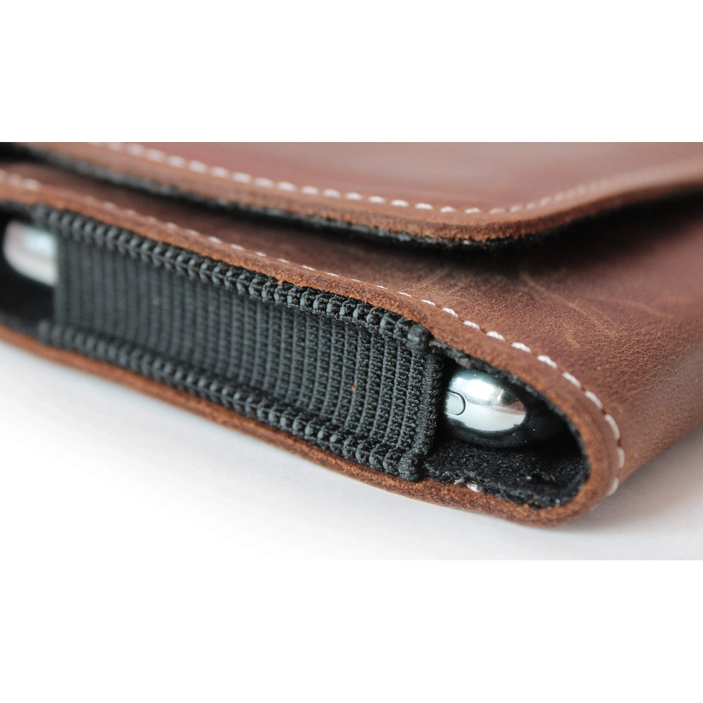 Wholesale LURESKO SUNNE XL leather holster for belt 165x82x12 (flat magnet) (vintage brown white thread) - LUR97 - {ean13} - Hurt