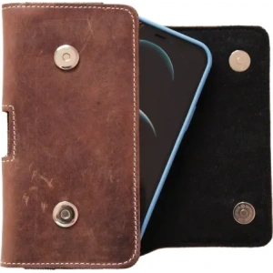 Wholesale LURESKO SUNNE XL leather holster for belt 165x82x12 (flat magnet) (vintage brown white thread) - LUR97 - {ean13} - Hurt
