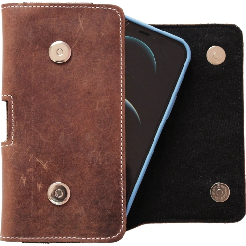 Skórzana kabura LURESKO SUNNE XL do paska 165x82x12 (magnes płaski) (brązowy vintage biała nić)