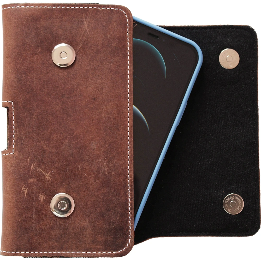 Wholesale LURESKO SUNNE XL leather holster for belt 165x82x12 (flat magnet) (vintage brown white thread) - LUR97 - {ean13} - Hurt