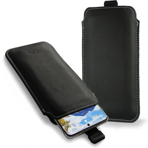 Skórzane etui wsuwane LURESKO NEW LILLA XXXL wsuwka na telefon 6.5' - 6.9' (czarny gładki biała nić)