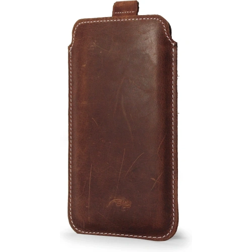 Skórzane etui wsuwane LURESKO NEW LILLA XXXL wsuwka na telefon 6.5' - 6.9' (brąz vintage biała nić)