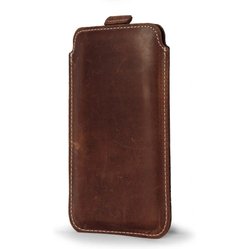 Skórzane etui wsuwane LURESKO NEW LILLA XXXL wsuwka na telefon 6.5' - 6.9' (brąz vintage biała nić)