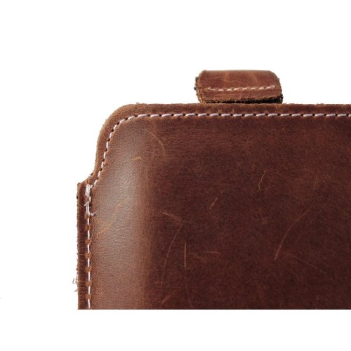 Skórzane etui wsuwane LURESKO NEW LILLA XXXL wsuwka na telefon 6.5' - 6.9' (brąz vintage biała nić)