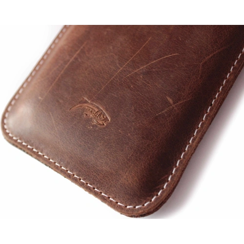 Skórzane etui wsuwane LURESKO NEW LILLA XXXL wsuwka na telefon 6.5' - 6.9' (brąz vintage biała nić)