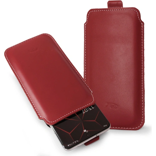 Skórzane etui wsuwane LURESKO NEW LILLA XXXL wsuwka na telefon 6.5' - 6.9' (czerwony gładki biała nić)