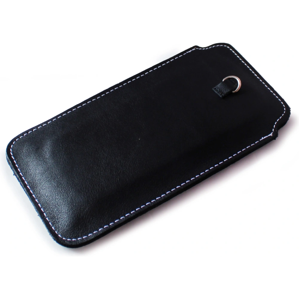 Hurtownia GSM - Skórzane etui uniwersalne z oczkiem na smycz LURESKO NEW ASTER XXXL wsuwka na telefon 6.5' - 6.9' (czarny gładki biała nić) - LUR104 - {ean13} - Hurt