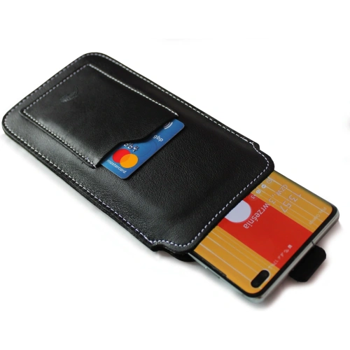 Skórzane etui uniwersalne z oczkiem na smycz LURESKO NEW ASTER XXXL wsuwka na telefon 6.5' - 6.9' (czarny gładki biała nić)