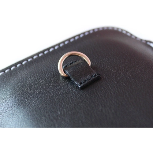 Skórzane etui uniwersalne z oczkiem na smycz LURESKO NEW ASTER XXXL wsuwka na telefon 6.5' - 6.9' (czarny gładki biała nić)