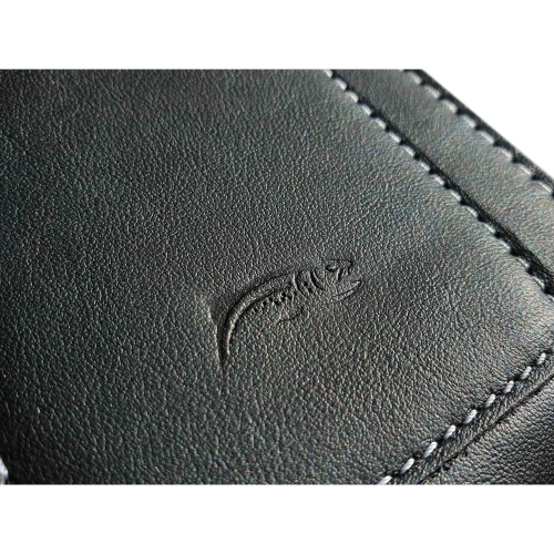 Skórzane etui uniwersalne z oczkiem na smycz LURESKO NEW ASTER XXXL wsuwka na telefon 6.5' - 6.9' (czarny gładki biała nić)