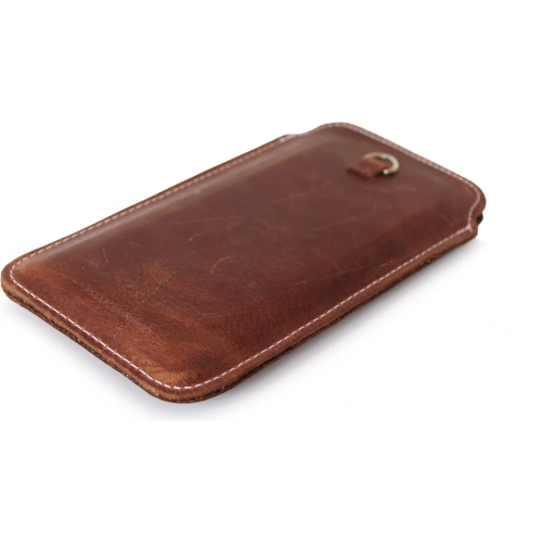 Skórzane etui uniwersalne z oczkiem na smycz LURESKO NEW ASTER XXXL wsuwka na telefon 6.5' - 6.9' (brązowy vintage biała nić)