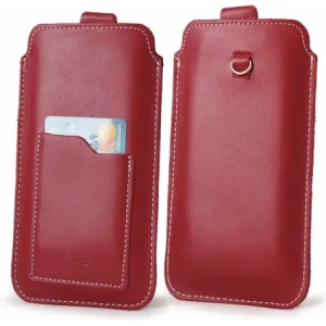 Hurtownia GSM - Skórzane etui uniwersalne z oczkiem na smycz LURESKO NEW ASTER XXXL wsuwka na telefon 6.5' - 6.9' (czerwony biała nić) - LUR106 - {ean13} - Hurt