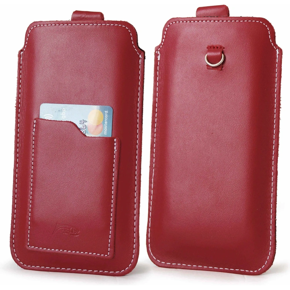 Hurtownia GSM - Skórzane etui uniwersalne z oczkiem na smycz LURESKO NEW ASTER XXXL wsuwka na telefon 6.5' - 6.9' (czerwony biała nić) - LUR106 - {ean13} - Hurt
