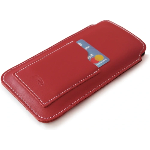 Skórzane etui uniwersalne z oczkiem na smycz LURESKO NEW ASTER XXXL wsuwka na telefon 6.5' - 6.9' (czerwony biała nić)