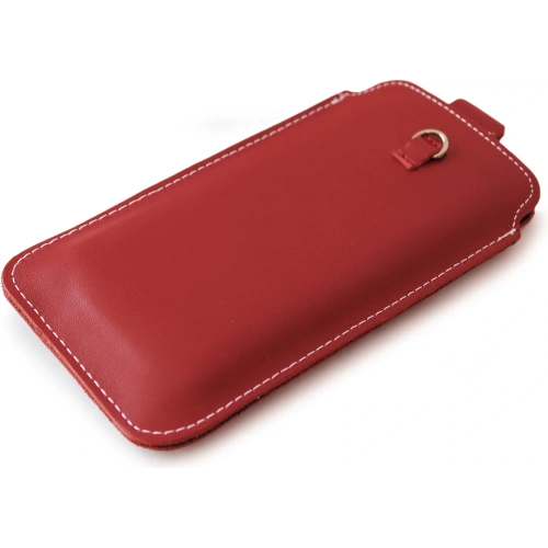 Skórzane etui uniwersalne z oczkiem na smycz LURESKO NEW ASTER XXXL wsuwka na telefon 6.5' - 6.9' (czerwony biała nić)