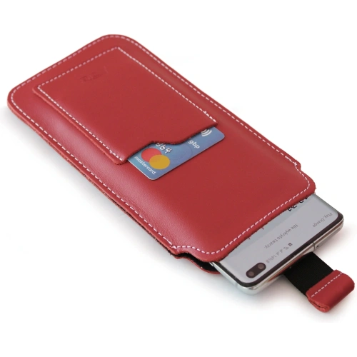 Skórzane etui uniwersalne z oczkiem na smycz LURESKO NEW ASTER XXXL wsuwka na telefon 6.5' - 6.9' (czerwony biała nić)