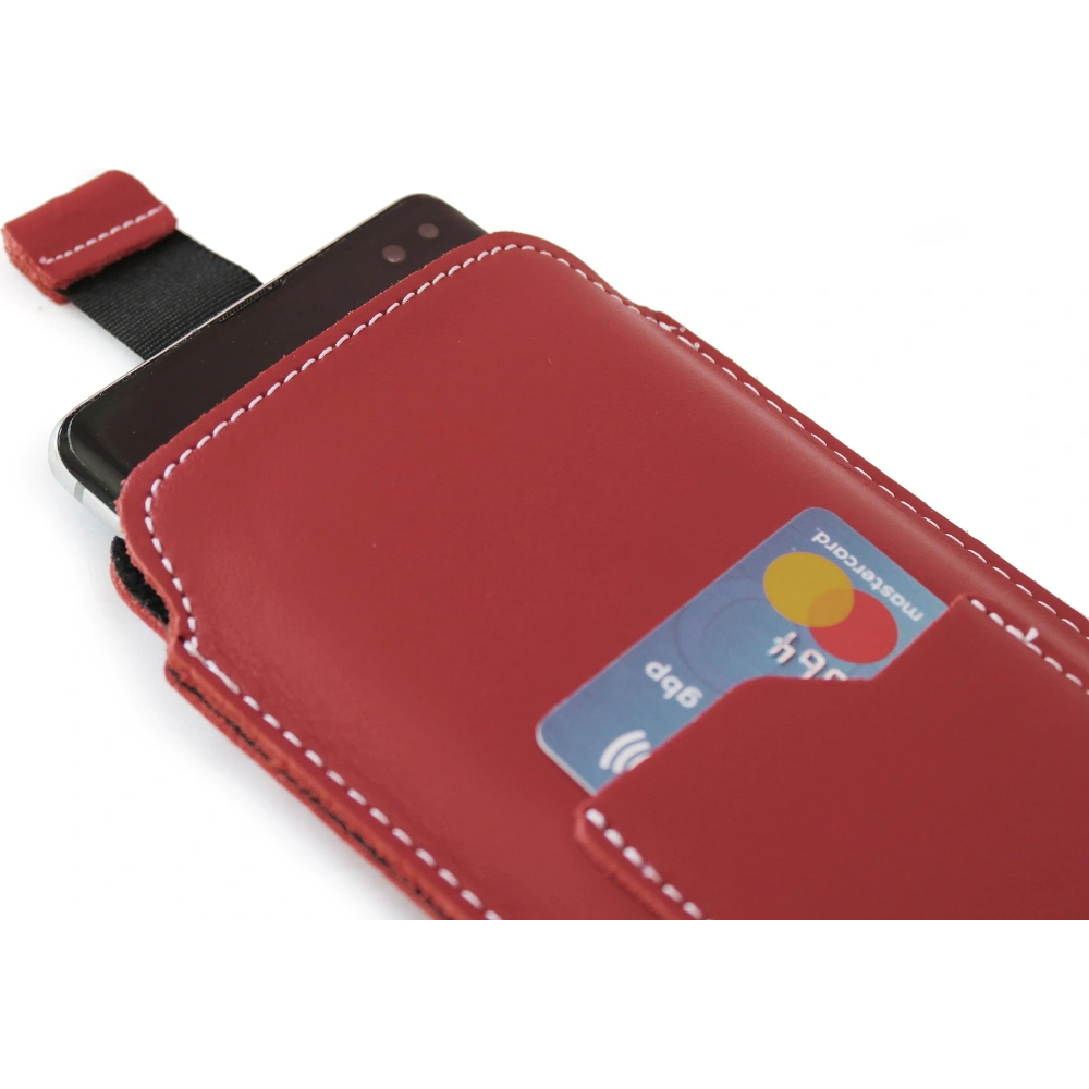 Hurtownia GSM - Skórzane etui uniwersalne z oczkiem na smycz LURESKO NEW ASTER XXXL wsuwka na telefon 6.5' - 6.9' (czerwony biała nić) - LUR106 - {ean13} - Hurt