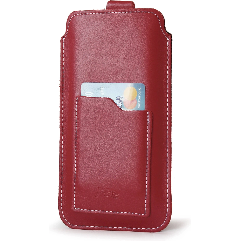Hurtownia GSM - Skórzane etui uniwersalne z oczkiem na smycz LURESKO NEW ASTER XXXL wsuwka na telefon 6.5' - 6.9' (czerwony biała nić) - LUR106 - {ean13} - Hurt