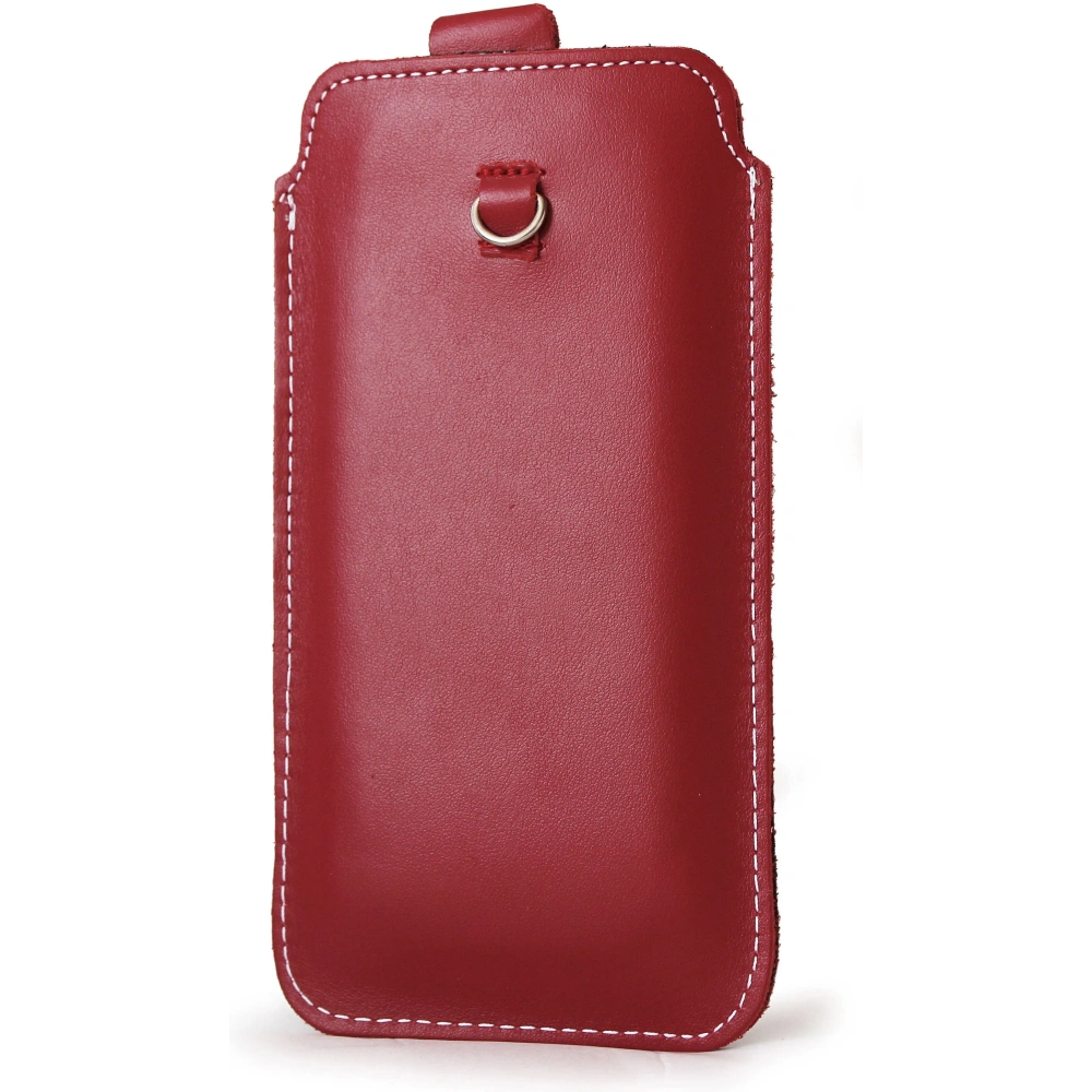Hurtownia GSM - Skórzane etui uniwersalne z oczkiem na smycz LURESKO NEW ASTER XXXL wsuwka na telefon 6.5' - 6.9' (czerwony biała nić) - LUR106 - {ean13} - Hurt