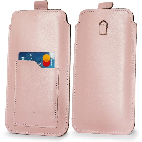 Skórzane etui uniwersalne z oczkiem na smycz LURESKO NEW ASTER XXXL wsuwka na telefon 6.5' - 6.9' (różowy biała nić)