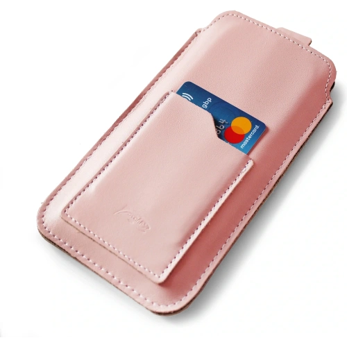 Skórzane etui uniwersalne z oczkiem na smycz LURESKO NEW ASTER XXXL wsuwka na telefon 6.5' - 6.9' (różowy biała nić)