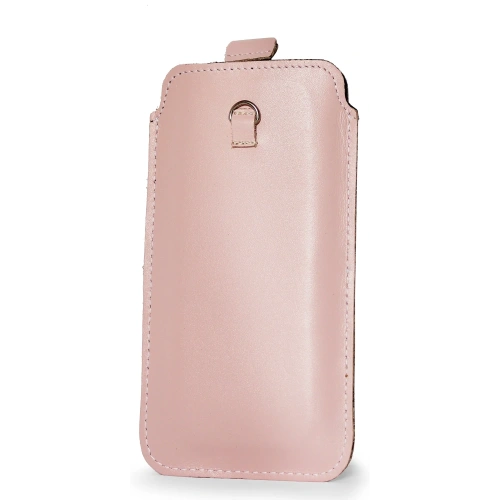 Skórzane etui uniwersalne z oczkiem na smycz LURESKO NEW ASTER XXXL wsuwka na telefon 6.5' - 6.9' (różowy biała nić)