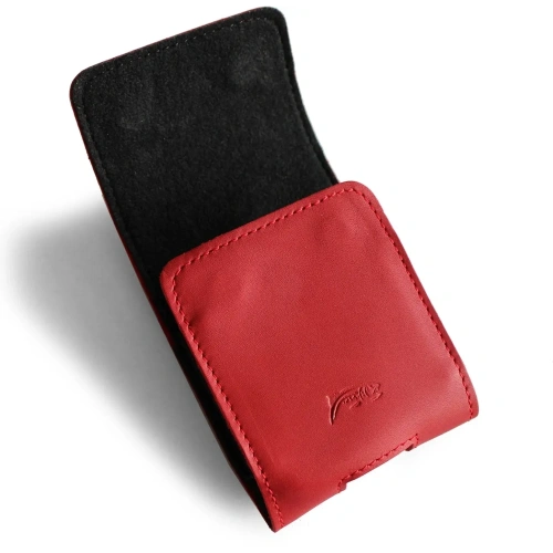 Skórzane etui ochronne LURESKO FLIP SLEEVE M do Samsung Galaxy Z Flip 3/4/5/6 Motorola Razr 50 / 40 Ultra Huawei Pocket (czerwony gładki czerwona nić)