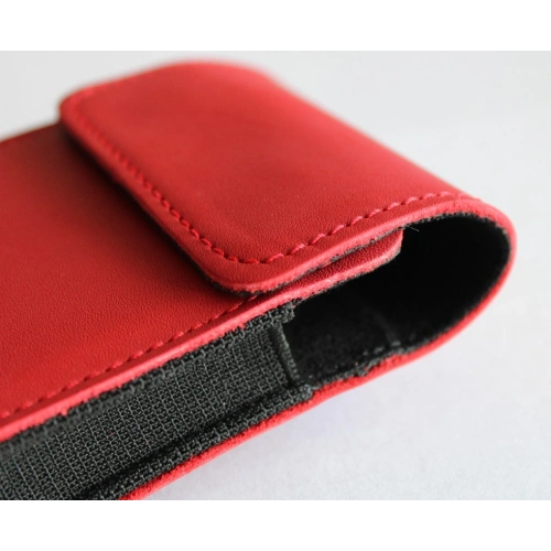 Skórzane etui ochronne LURESKO FLIP SLEEVE M do Samsung Galaxy Z Flip 3/4/5/6 Motorola Razr 50 / 40 Ultra Huawei Pocket (czerwony gładki czerwona nić)