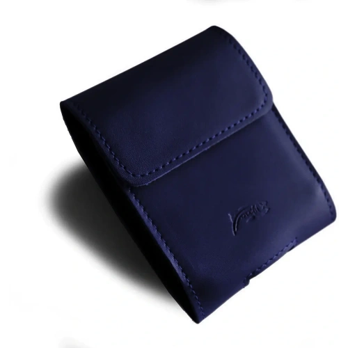 Skórzane etui na szyję / do paska / do szlufki LURESKO HECTOR FLIP M do modeli Flip (granatowy gładki granatowa nić)