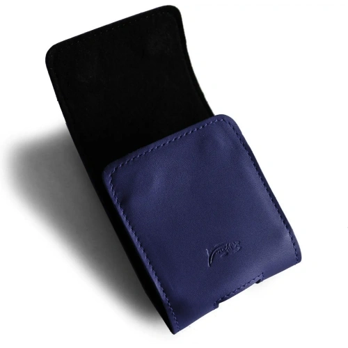 Skórzane etui na szyję / do paska / do szlufki LURESKO HECTOR FLIP M do modeli Flip (granatowy gładki granatowa nić)