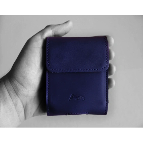 Skórzane etui na szyję / do paska / do szlufki LURESKO HECTOR FLIP M do modeli Flip (granatowy gładki granatowa nić)