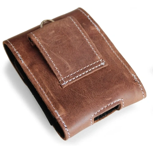 Skórzane etui na szyję / do paska / do szlufki LURESKO HECTOR FLIP M do modeli Flip (brąz vintage  biała nić)