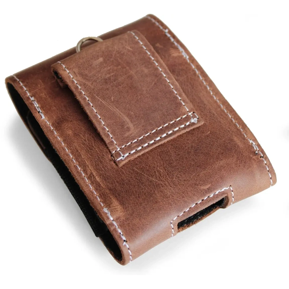 Wholesale LURESKO HECTOR FLIP M leather neck/pocket/belt loop case for Flip models (vintage brown with white thread) - LUR118 - {ean13} - Hurt