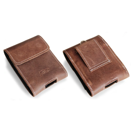 Skórzane etui na szyję / do paska / do szlufki LURESKO HECTOR FLIP M do modeli Flip (brąz vintage  biała nić)