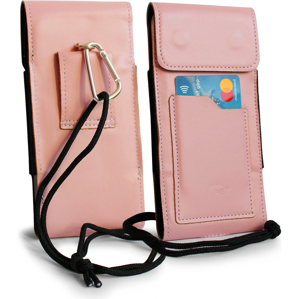 Wholesale LURESKO HECTOR XXL leather neck case / belt case / loop case vertical 167x78x10mm (smooth pink with white thread) - LUR123 - {ean13} - Hurt