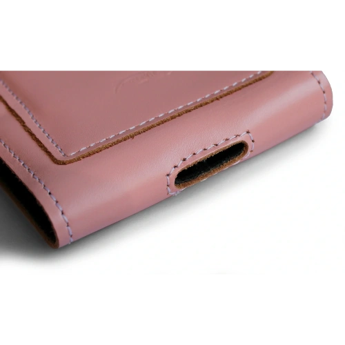 Skórzane etui na szyję / do paska / do szlufki kabura pionowa LURESKO HECTOR XXL 167x78x10mm (różowy gładki biała nić)