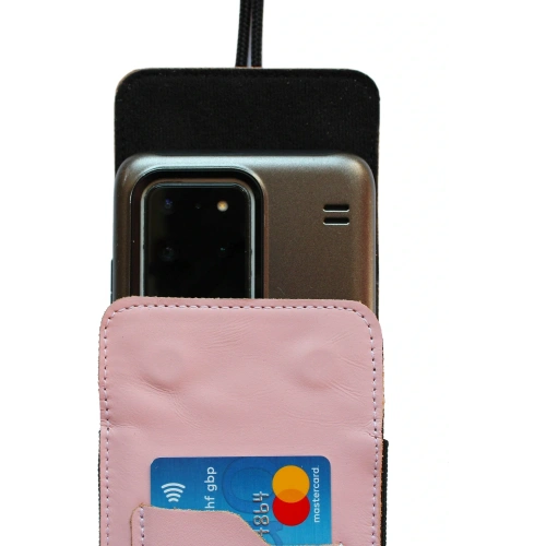 Skórzane etui na szyję / do paska / do szlufki kabura pionowa LURESKO HECTOR XXL 167x78x10mm (różowy gładki biała nić)