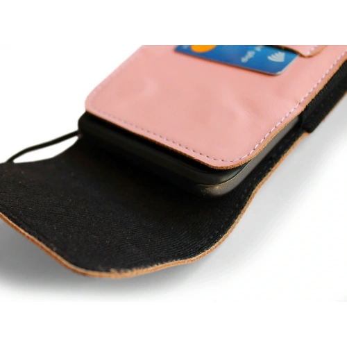 Skórzane etui na szyję / do paska / do szlufki kabura pionowa LURESKO HECTOR XXL 167x78x10mm (różowy gładki biała nić)