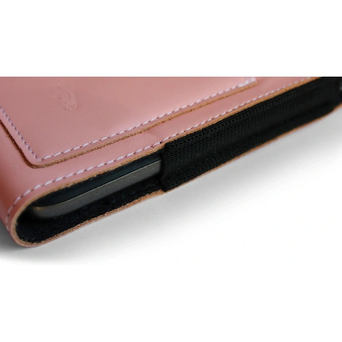 Skórzane etui na szyję / do paska / do szlufki kabura pionowa LURESKO HECTOR XXL 167x78x10mm (różowy gładki biała nić)