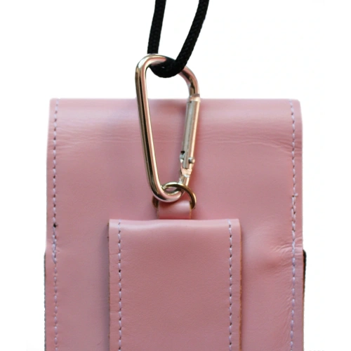 Skórzane etui na szyję / do paska / do szlufki kabura pionowa LURESKO HECTOR XXL 167x78x10mm (różowy gładki biała nić)