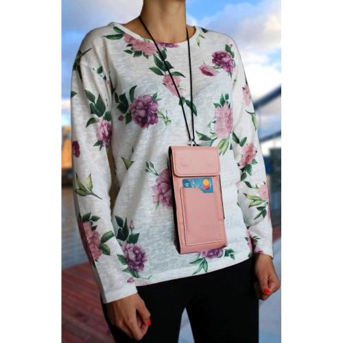 Skórzane etui na szyję / do paska / do szlufki kabura pionowa LURESKO HECTOR XXL 167x78x10mm (różowy gładki biała nić)