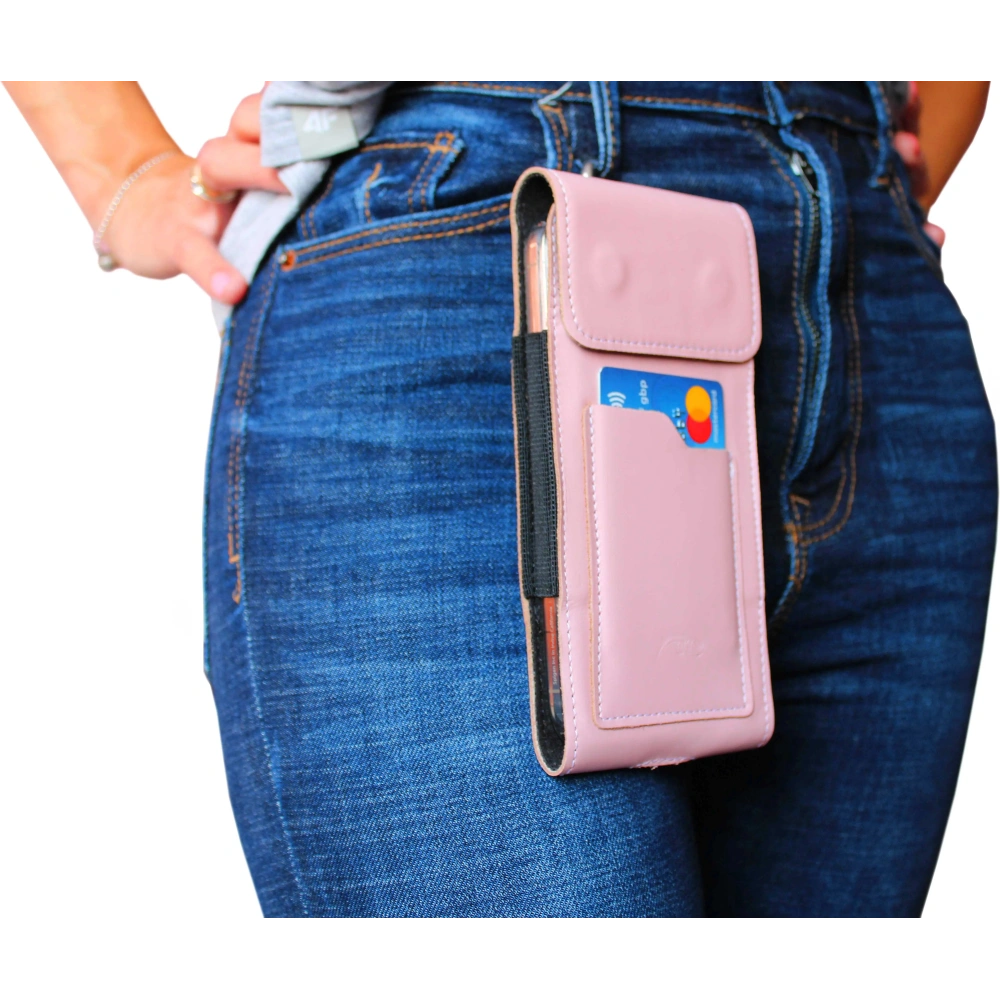 Wholesale LURESKO HECTOR XXL leather neck case / belt case / loop case vertical 167x78x10mm (smooth pink with white thread) - LUR123 - {ean13} - Hurt