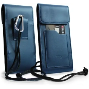 Wholesale LURESKO HECTOR XXL leather neck case / belt case / loop holster vertical 167x78x10mm (smooth blue with blue thread) - LUR124 - {ean13} - Hurt