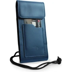 Wholesale LURESKO HECTOR XXL leather neck case / belt case / loop holster vertical 167x78x10mm (smooth blue with blue thread) - LUR124 - {ean13} - Hurt