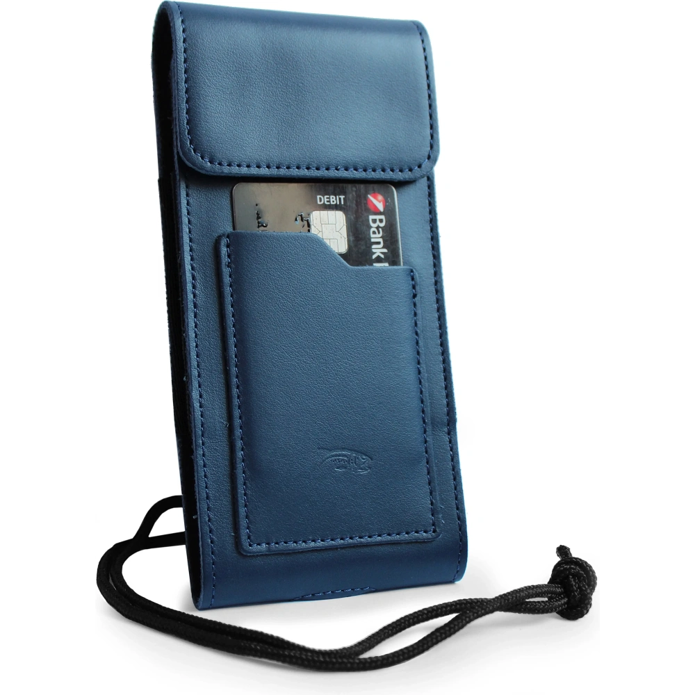 Wholesale LURESKO HECTOR XXL leather neck case / belt case / loop holster vertical 167x78x10mm (smooth blue with blue thread) - LUR124 - {ean13} - Hurt